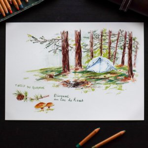 Croquis de voyage - Bivouac au lac de roue